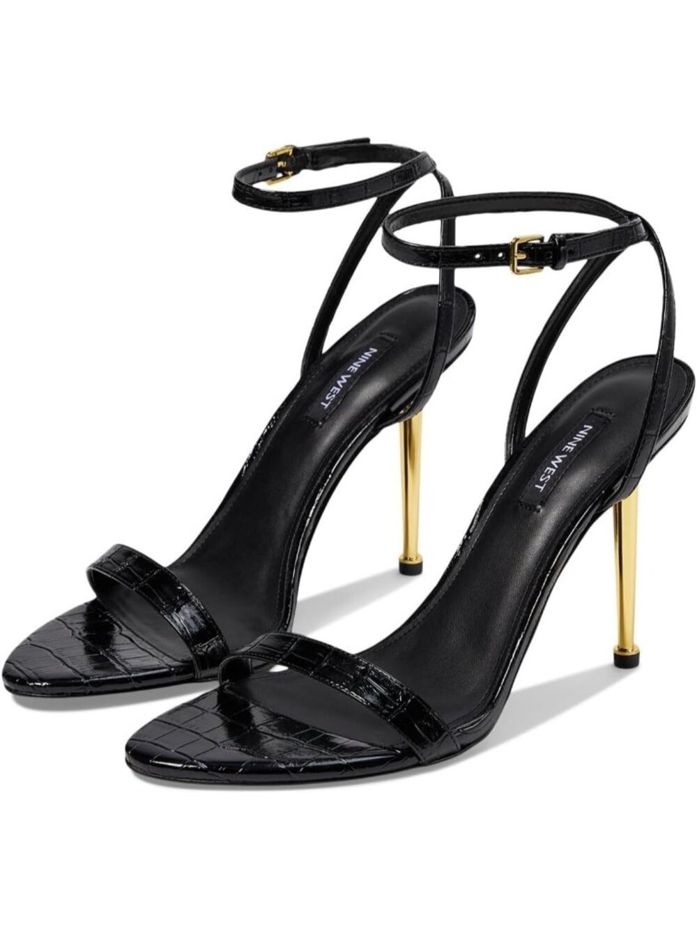Women's Black Croco Open Toe Ankle Strap Reina Lightweight Heel Sandal Shoes